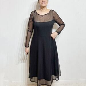 Lane Bryant Black Sequin Contrast Mesh Midi Dress Sz 16